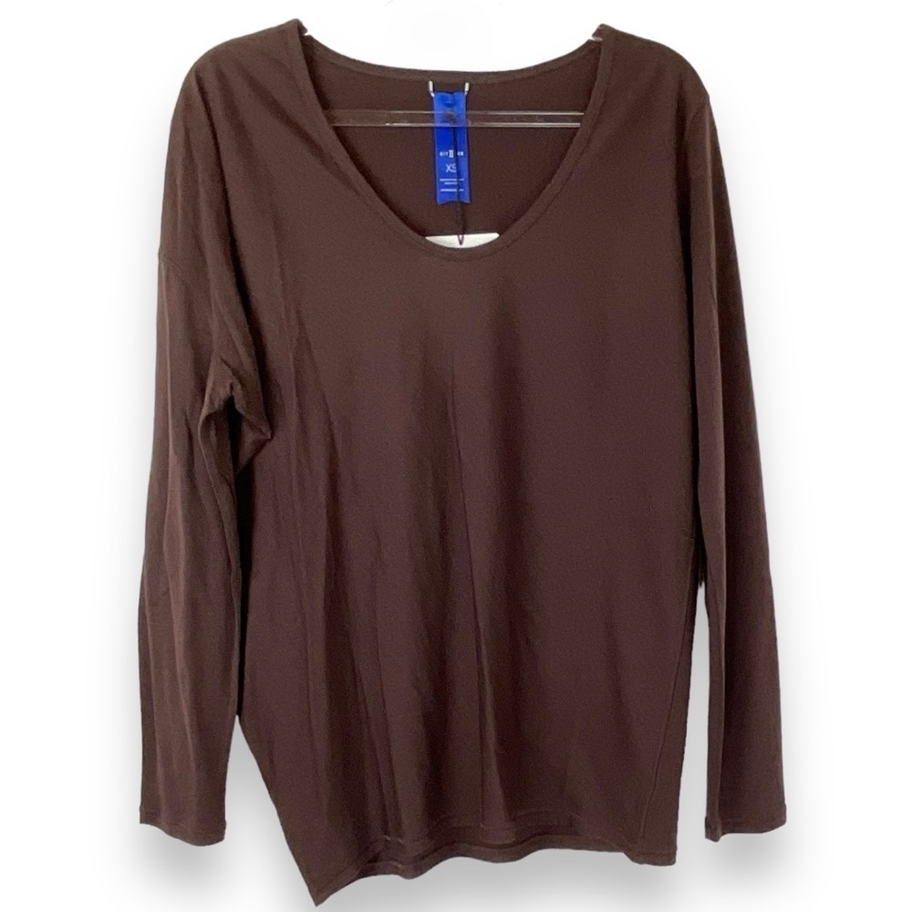 Kit and Ace Top Merino Wool Blend Lightweight Longsleeve Brown Tee Shirt Size XS